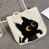 Cat Printed Thick Rope Tote Bag - High Capacity Shoulder Bag