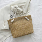 Women Rattan Shoulder Bag Drawstring Woven Handbag Large Capacity