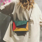 Vintage Patchwork Messenger Bag Chains Flap Crossbody Bag Scrub
