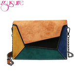 Vintage Patchwork Messenger Bag Chains Flap Crossbody Bag Scrub