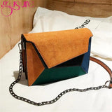 Vintage Patchwork Messenger Bag Chains Flap Crossbody Bag Scrub