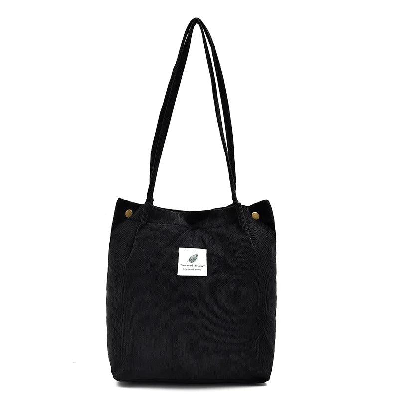 Corduroy Shopping Tote Bag Canvas Shoulder Handbag Eco Friendly Foldable Grocery