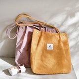 Corduroy Shopping Tote Bag Canvas Shoulder Handbag Eco Friendly Foldable Grocery