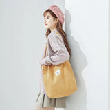 Corduroy Shopping Tote Bag Canvas Shoulder Handbag Eco Friendly Foldable Grocery