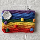 Rainbow Cotton Heart Knitted Bags Women's Casual Lady Wallet Handbag