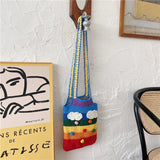 Rainbow Cotton Heart Knitted Bags Women's Casual Lady Wallet Handbag