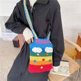 Rainbow Cotton Heart Knitted Bags Women's Casual Lady Wallet Handbag