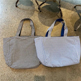 Plaid Women Canvas Handbags Double-sided Ladies Large Shoulder Bag