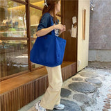 Plaid Women Canvas Handbags Double-sided Ladies Large Shoulder Bag