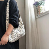 Vintage Women's Tote Shoulder Bags Woolen Fabric Ladies Eco Cloth Shopper Bag