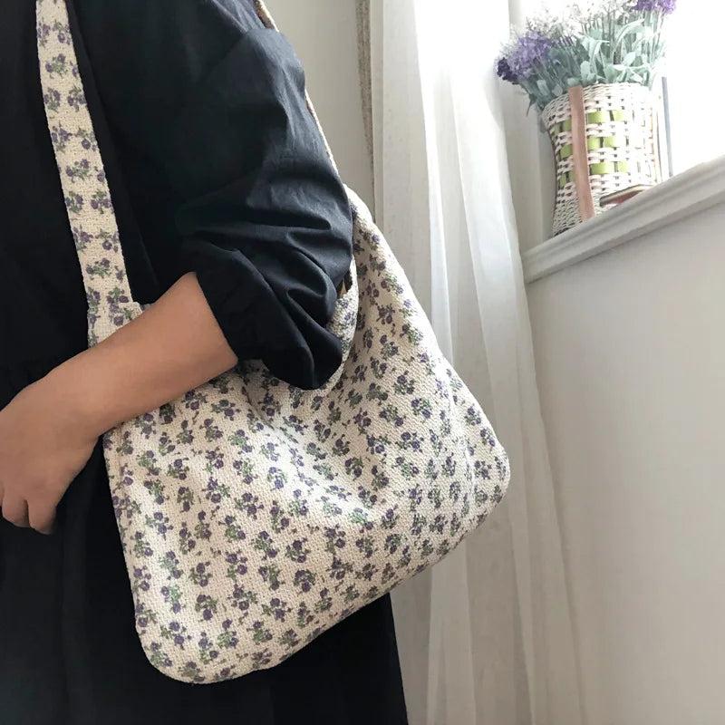 Vintage Women's Tote Shoulder Bags Woolen Fabric Ladies Eco Cloth Shopper Bag