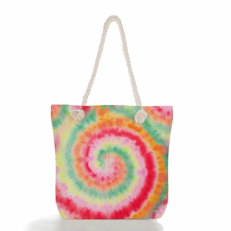 Leopard Tie Dye Print Handbags Thick Rope Shoulder Shopping Bags