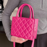 Women's PU Leather Handbag Diamond Check Pattern Crossbody Tote
