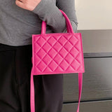 Women's PU Leather Handbag Diamond Check Pattern Crossbody Tote