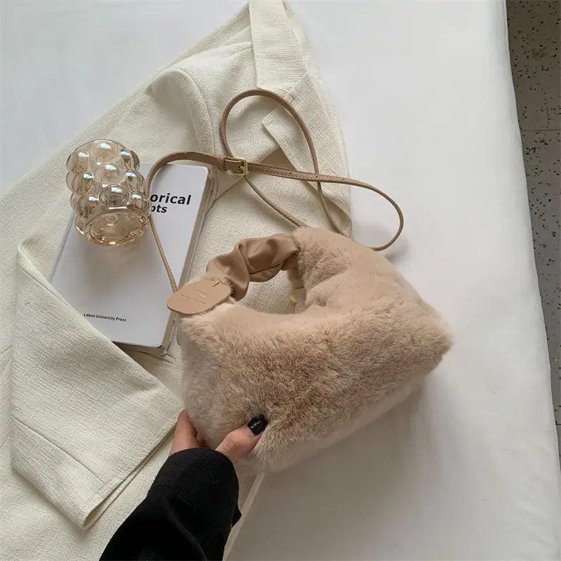 Faux Fur Women's Shoulder Crossbody Bag Zipper Small Casual Tote