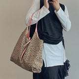 Leopard Pattern Canvas Handbag Women Shoulder Bag Travel Tote