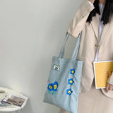 Vintage Embroidery Plaid Women Large Shoulder Bag Girly Flower Purse Handbags