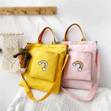 Rainbow Women Corduroy Zipper Shoulder Bag Casual Tote Female Crossbody Bag