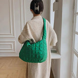 Lattice Pattern Shoulder Bag Cotton Handbag Large Capacity Tote Bags