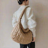 Lattice Pattern Shoulder Bag Cotton Handbag Large Capacity Tote Bags