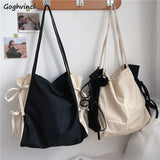 Shoulder Bags Women Patchwork Bow Sweet Large Capacity Shopping Canvas Bag