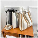 Striped Canvas Handbag Large-Capacity Shoulder Bag