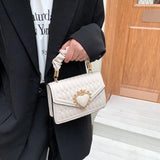 Women Handbag Peach Heart Lock Small Square Embrosidery Thread Crossbody