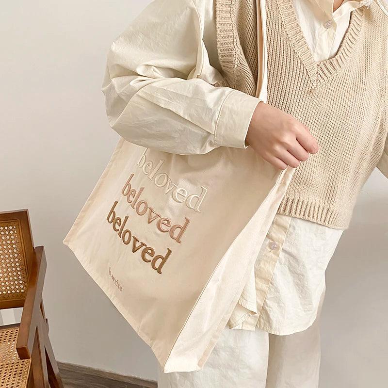 Embroidered Canvas Shoulder Bag Women