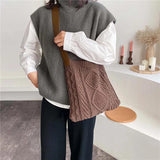 Female Woolen Knitted Braid Handbag Winter Retro Over Shoulder Bag