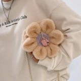 Circular Flower Small Girls Messenger Bag Plush Handbag Winter Women Crossbody B