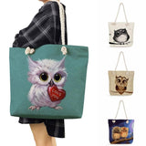 Owl Print Reusable Shopping Bags - Big Capacity Handbag for Beach