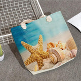 Thick Rope Women Tote Bags Eco Reusable Shopper Bag Starfish Shell Print Handbag