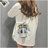 Wild Grass Woven Shoulder Bag with Chain Strap and Tassel