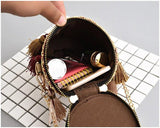 Wild Grass Woven Shoulder Bag with Chain Strap and Tassel