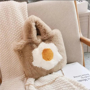 Women's Plush Handbag Poached Egg Printed Shoulder Clutch