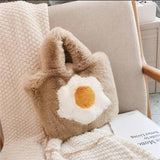 Women's Plush Handbag Poached Egg Printed Shoulder Clutch