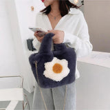 Women's Plush Handbag Poached Egg Printed Shoulder Clutch