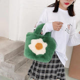 Women's Plush Handbag Poached Egg Printed Shoulder Clutch