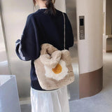Women's Plush Handbag Poached Egg Printed Shoulder Clutch