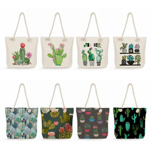Cactus Tote Bag Floral Print Handbag High Capacity Shopping Bag
