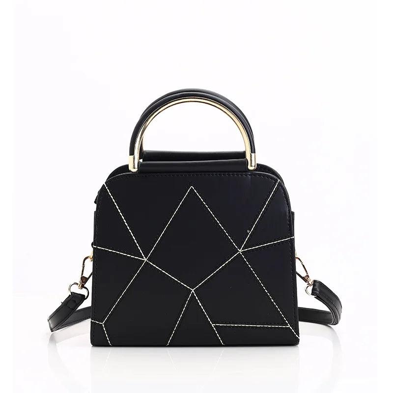Women's Shoulder Bag PU Leather Thick Line Semicircular Iron Handle Handbag