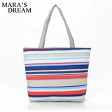 Mara's Dream Canvas Shopper Bag Striped Rainbow Beach Bags Tote Women Ladies Gir