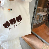 Women's Bear Embroidered Shopping Bag - Large Capacity Tote Shoulder Bags
