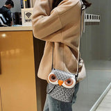 Owl Cartoon PU Leather Handbag Cute Satchel School Purse