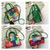 Women Mixed Block Square Bag Lady Casual Tote Shoulder Crossbody Bag