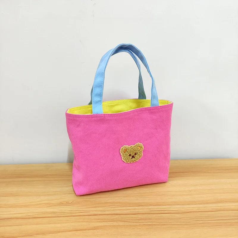 Contrasting Colors Women Canvas Shoulder Bag Bear Small Tote Handbags