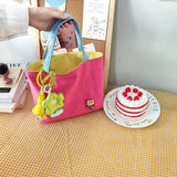 Contrasting Colors Women Canvas Shoulder Bag Bear Small Tote Handbags