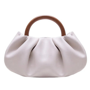 Women Bag PU Bucket Wood Handle Chains Solid Hasp Shoulder Bags Handbags Purse
