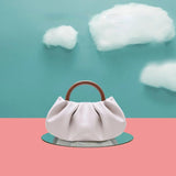 Women Bag PU Bucket Wood Handle Chains Solid Hasp Shoulder Bags Handbags Purse