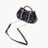 Women Bag PU Bucket Wood Handle Chains Solid Hasp Shoulder Bags Handbags Purse